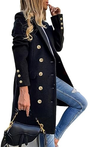 IDEALSANXUN Winter Coats for Women 2026 Fall Clothes Fashion Outfits Winter Clothing Wool Trench Coat, Black, L