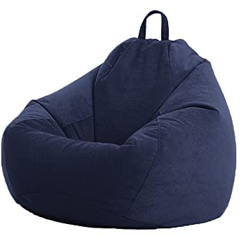Treer Copertura per Poltrona a Sacco Senza Riempimento, Fodera per Pouf in Velluto a Coste Tinta Unita Morbido, per Bambini e Adulti con Manico per Interni e Esterni (Blu Navy,75x95cm)