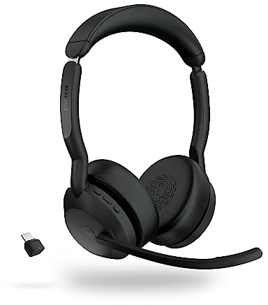 Jabra Evolve2 55 Stereo Wireless Headset - Features AirComfort Technology, Noise-Cancelling Mics & Active Noise Cancellation - MS Teams Certified, Works with Other Platforms - Black