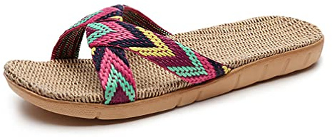 Mules pour femme - Antidérapantes - Chaussures de bain d'été - Chaussures de plage confortables - Pantoufles en lin - Pantoufles légères - Plateforme - Pour l'intérieur et l'extérieur