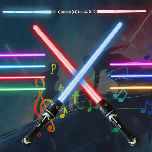 SFSSHUI 2 Pièces Sabre Laser,Epées Laser Télescopiques,Sabre Laser pour Enfants,7 Couleurs Sabre Laser Lumineux avec Effets Sonores,Jouets Cadeaux Et Cosplay pour Enfants à Partir De 3 Ans