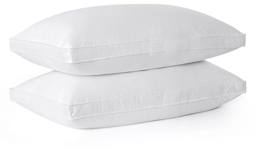 Bafode Goose Down Feather Gusseted Bed Pillows, Pillows Standard Size Set of 2, 100% Soft Cotton Cover, Pillow for Back, Stomach or Side Sleepers