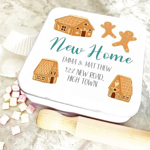 Square New Home Biscuits Gingerbread House Personalised Biscuit Tin Personalised Gift | Custom Gift | Personalized Tin | Cake, Biscuit & Treat Tins | Gift For Her | Gift For Him
