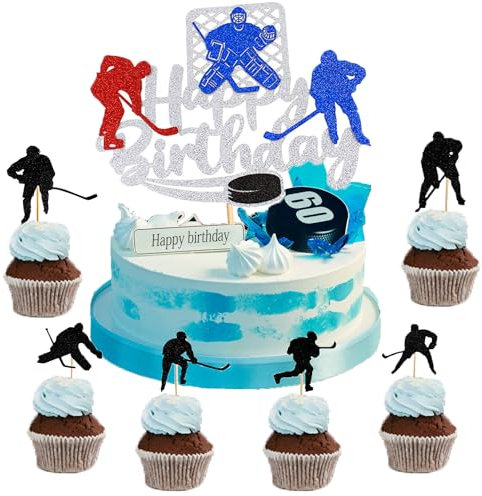25 Stück Glitzer Eishockey Cupcake Topper Sport Thema,Eishockey Cupcake Toppers Glitzer Hockeyspieler Cupcake Picks,für Baby Shower Geburtstag Event Party Sport Thema Party Dekoration