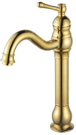FWZZQ Wasserhahn Bad Gold Retro, Waschtischarmatur Hoch 360°Schwenkbar, Einhebel Waschbecken Armaturen, Nostalgie Mischbatterie Badarmatur aus Messing für Badezimmer