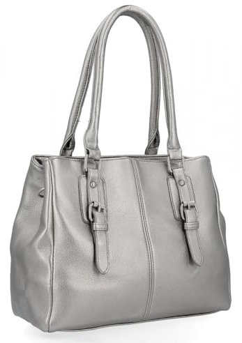 Herrison Tasche Damen - Arbeitstasche Damen Groß - Handtasche Leder Imitation - Shopper Tasche Damen - Büro Frauen Tasche - Handtasche Schule - Handtasche mit Vielen Fächern - Silber