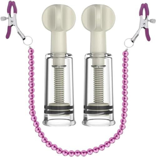 Nipple Suckers Nipple Pearl Clips, Nipple Suckers and Pearl Body Chain Stainless Steel Non Piercing Nipple Rings Decorative Clip Adult for Pleasure Toys for Women/Men Adjustable Clamps (Purple)