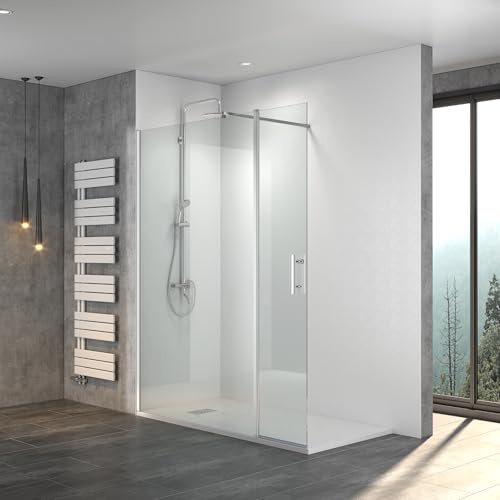 WITEN&NOCK Walk in Dusche 50x195cm Duschwand mit 50cm ergänzende Schwenktür als Spritzschutz 8 mm NANO Glas Duschtrennwand Duschkabine für Badzimmer
