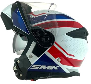 SMK Helmets Modulär Motorcykelhjälm GULLWING SUPERTOUR vit blå och röd godkännande 22.06 med dubbelvisir P/J (XXL 63/64)