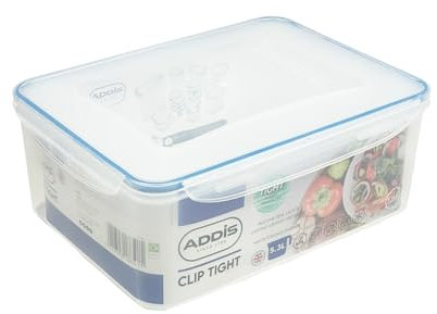 Addis Clip Tight Food Storage Container Large 5.3 Litre Rectangle Airtight Silicone Seal Containers Bpa Free Easy Locking Lid Clips, Clear Transparent