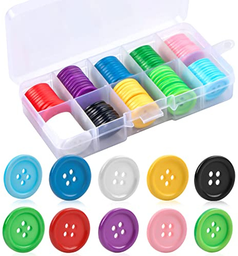 100 Piezas Botones de Mix Colores de Resina Redondos 20mm Con 4 Agujeros, para Niños, Coser, Manualidades, Decoración, Ropa, Pantalones - Caja de Almacenamiento Incluida