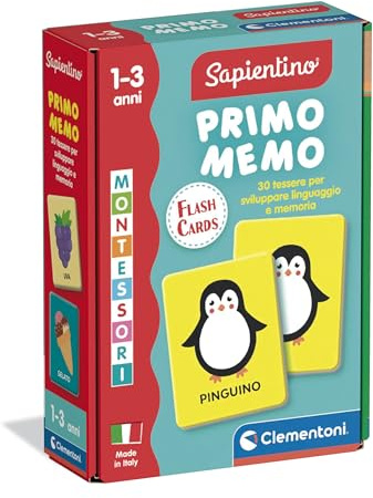 Clementoni Sapientino Baby Montessori - First Memo Cards, Learning Memory Game for Children 1-3 Years, Tactile Cards for Developing Language and Observation, Made in Italy, Italian Language