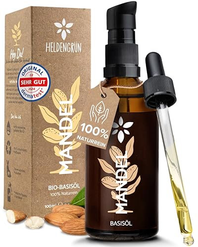 Heldengrün® Mandelöl Bio [100% NATURREIN] - Dermatologisch getestet - Mandelöl Baby - Sanfte Pflege für trockene & empfindliche Haut - Mandel Öl kaltgepresst