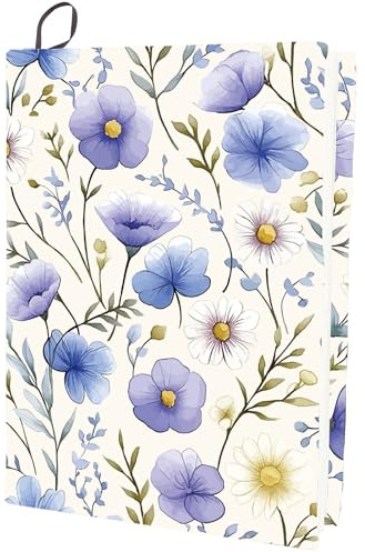 CRASPIRE Copertina per Libri Adatta A Libri da 7x10 Pollice Custodia Elastica per Libri Protezione per Libri Viola Blu Lino Fiore Margherita Bianca Foglia Nylon e Poliestere Elastico per Libri
