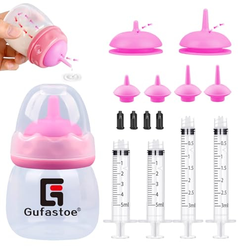 Gufastoe Kitten Bottle, Puppy Bottles for Nursing Kit, with Pet Feeding Nipple and Syringes for All Breeds of Puppies, Kittens and Other Animals, Pack of 15, Pink