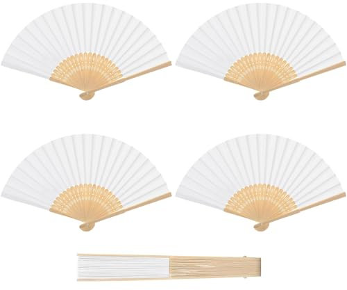 Bekecidi 4 Ventagli Pieghevoli in Tessuto di Seta con Stecche di Bambù, Ventagli di Carta Bianchi, Ventagli Cinesi Pieghevoli per Matrimoni, Balli di Fine Anno, Decorazioni Fai da Te per la Casa
