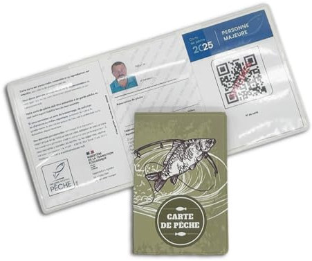 nemau - Pochette Carte de Pêche 3 Volets - Fabrication Française - Étui Imperméable et Résistant - Protège Vos Documents de Pêche - Format Compact et Pratique - Modèle Canne à pêche Kaki