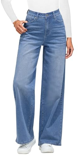 Roskiky Pantalones vaqueros de pierna ancha para mujer, modernos, cintura alta, elásticos, pantalones vaqueros, Azul frío., M