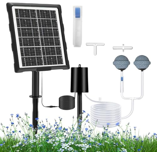 Xistuoz Aérateur de bassin extérieur - Pompe à air solaire pour aquarium - Aérateur d'oxygène avec tuyau et pierre à bulles d'air pour jardin, aquarium, hydroponie en plein air
