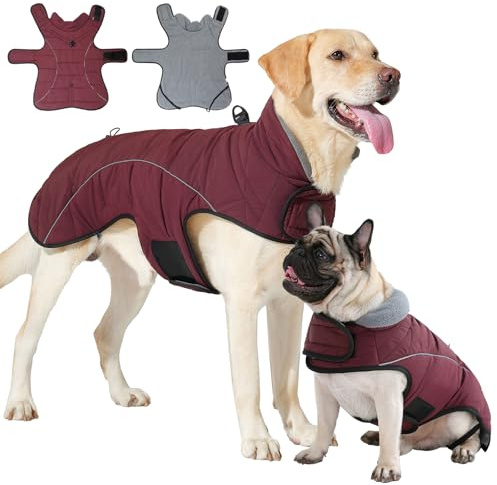 HEYWEAN Dog Coat Waterproof Jacket Dogs Warm Winter Coat with D-Ring for Leash Fleece Dog Coats Waterproof Reflective Warm Raincoat Adjustable Winter Jacket for Small Medium Large Dogs Outdoor Walking