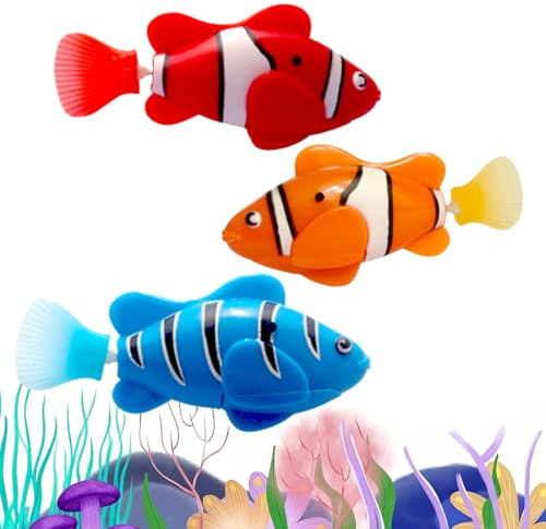 Tomedeks 3 Pièces Faux Poisson Aquarium qui Nage avec lumière à Induction,Robo Fish Serie,Convient à la Douche des Enfants, Jouets pour Animaux de Compagnie(Jaune + Rouge + Bleu)