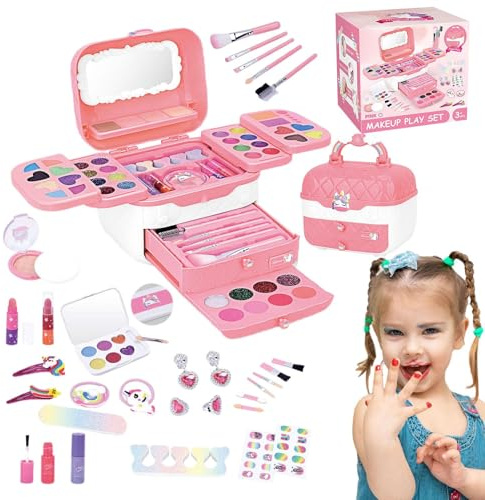 Kit de Maquillaje para niños pequeños, Maquillaje de Juego para niños | Maquillaje Lavable para Niñas,Juego de para con Espejos para cumpleaños, Navidad, Juego de de juguet