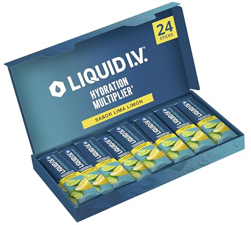 Liquid I.V. Hydration Multiplier Mezcla de Electrolitos en Polvo, Sabor Lima-Limón, Con 7 Vitaminas y Minerales para una Rápida Hidratación y Energía, Vegano y Sin Gluten, 24 Sticks