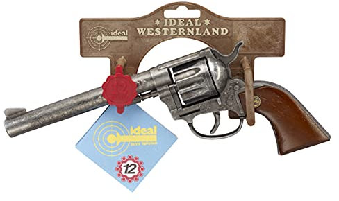 Bauer Spielwaren 2050102 Buntline mit Holzgriff: Spielzeugpistole für Zündplättchen, Robuste Qualität aus Zink, Holz und Kunststoff, für 12-Schuss-Munition, 26 cm, grau/ silber (205 8071)
