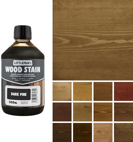 Littlefair's Wood Stain Water Based - 500 ml - Indoor Furniture Stain Light & Dark Finishes - Special Non Toxic & Eco Friendly Formula - Wood Stain for Crafts - Colour: Dark Pine