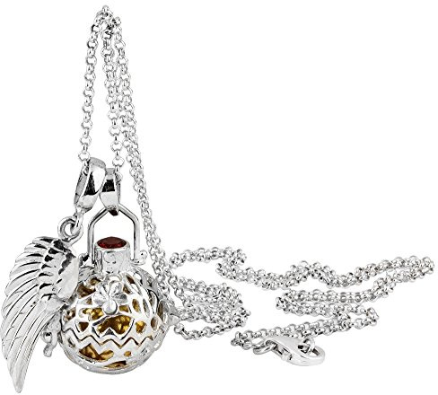 Nenalina EFS-010 Women's Necklace with Angel Whisperer Pendant, Chime Ball and Angel Wing Pendant Set with Garnet
