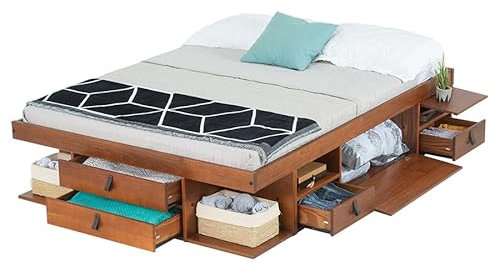 Bett mit Stauraum Bali 160x200 Karamell: Ultimatives Platzwunder für kleine Schlafzimmer – Bettkasten & Lattenrost inklusive – Robustes & stilvolles Funktionsbett für maximalen Stauraum und Komfort