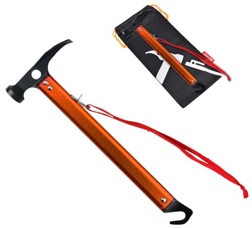 TRIWONDER Camping Hammer Tent Pegs Mallet Multifunctional Ground Pegs Puller Remover Aluminum Tent Stakes Hammer (Orange)
