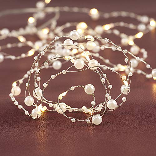 Rhytsing 36 LED White Pearl Garland Battery Operated Fairy String Lights with Timer Function for Wedding Christmas Party Event Decoration - Length:4.5m