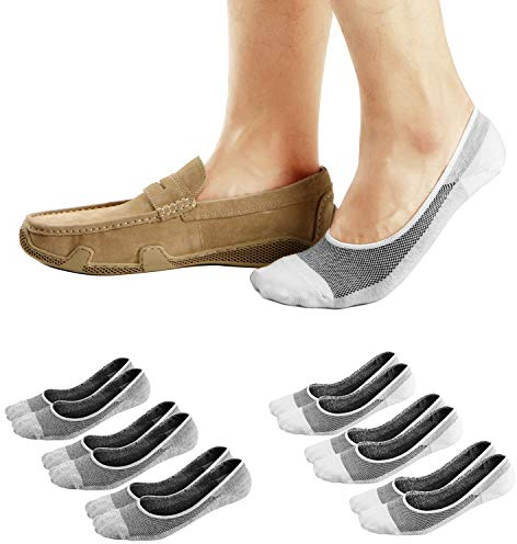 Ueither Men's No Show Socks Invisible Liner Loafers Sneakers Socks Non Slip (White/Gray (3 Pairs Each), 9.5-13.5)