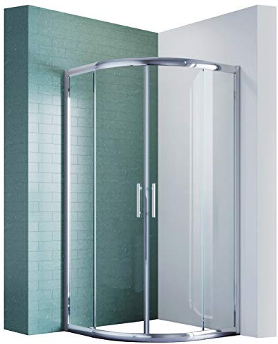 SONNI Cabine de douche ronde, 100 x 100 cm, quart de cercle, porte coulissante, en aluminium et verre trempé, à roulettes, en forme de U, entrée d'angle, paroi de douche