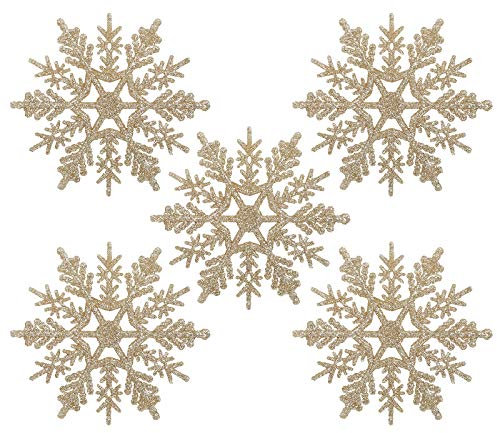 Naler 24 x Schneeflocken Weihnachten Deko für Weihnachtsbaum Glitzer Weihnachtsbaumschmuck, Champagner