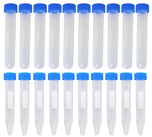 HUAZIZ 20 Piezas 10 Ml Tubo de Centrifugado de Plástico,Tubos de Centrífuga Cónica,Tubos de Ensayo Congelados de Plástico,Marcas Graduadas,Tapa de Rosca Azul,de Prueba Estériles para Laboratorio