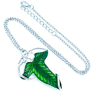 B.a.u.q.o.o. Collar Hoja de Lòrien El Señor de los Anillos Gadget Aragorn Color Plata y Verde Colgante Idea Regalo Magia Fantasía Cosplay