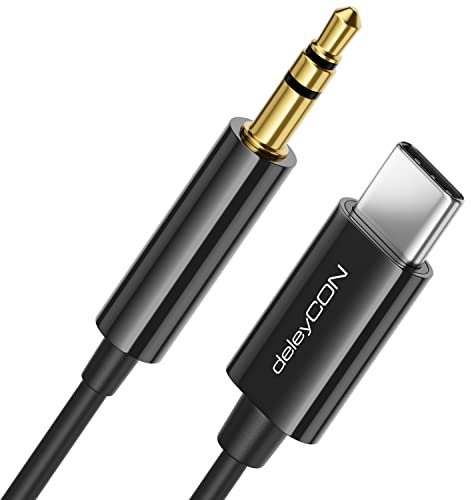 deleyCON 1m USB-C zu 3,5 mm Klinke Kabel AUX Klinkenkabel Audio Kabel Kompatibel mit Apple Samsung Google Huawei Xiaomi Smartphone Handy Tablet Auto KFZ Kopfhörer Klinkenbuchse - Schwarz