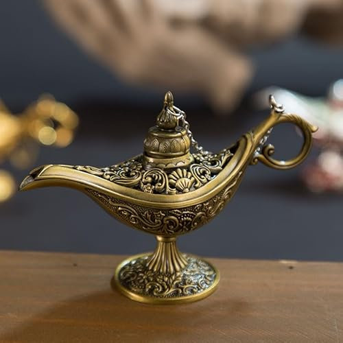 Genie Lámpara de aceite, lámpara mágica Aladdin, quemador de incienso, lámpara retro leyenda Aladdin Magic Genie Wishing Light, lámpara de ingeniería árabe, para decoración de mesa de bienvenida