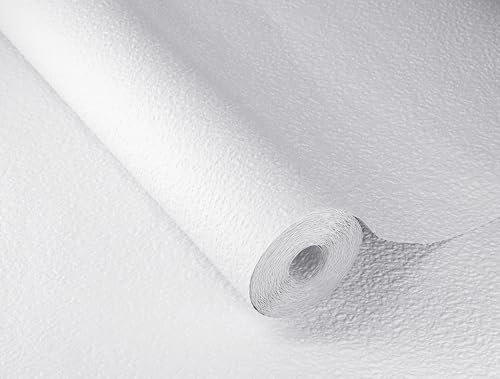 Rasch Tapete 201826 - Weiße Papiertapete mit Putz-Struktur, Putz-Optik - 10,05m x 0,53m