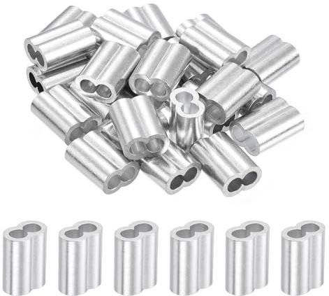 sourcing map 3/16 5mm Aluminum Crimping Loop Sleeve Double Ferrule for Wire Rope Cable Line End, Silver 25pcs