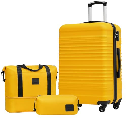 COOLIFE Suitcase Large, 24-Inch Luggage Sets 3 Piece Suitcase Set ABS Hard Shell, Trolley Carry On Suitcase with Expandable Travel Duffels Bag ＆ Toiletry Bag Included TSA Lock and 4 Spinner Wheels