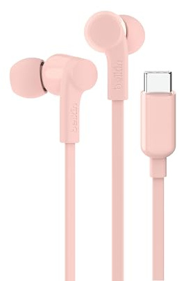 Belkin SoundForm kabelanslutna hörlurar med USB-C anslutning, inear-hörlurar med mikrofon Hörlurar för iPhone 16/15, iPad Mini, Galaxy S24,Android m.fl. med USB-C anslutning (USB-C hörlurar) Rosa
