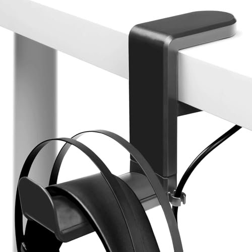 Luabue Soporte para Auriculares de 360° Negro Headset Stand Instalación Simple para Clip Auriculares Juegos, Soporte Gancho