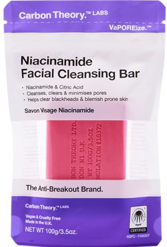 Carbon Theory Niacinamide Face Wash Bar - Pore Cleanser & Blackhead Remover - Facial Cleansing Bar with Citric Acid - Vegan Face Wash for Spot Prone Skin & Blemish Prone Skin - VaPOREize, 100g