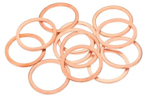 QUARKZMAN 12 Pièces Rondelles Plates en Cuivre, Rondelles d'Écrasement Plates Métriques en Cuivre Amélioré, 22x27x1.5mm, pour Raccords Hydrauliques Vis Écrou Réparation Électronique