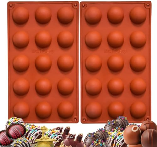 ENBRWAS Half-Sphere Silicone Moulds, 2 Trays, 30 Cavities. | For chocolate shells, jelly, frozen yoghurt, mini desserts and rounded cake decorations.