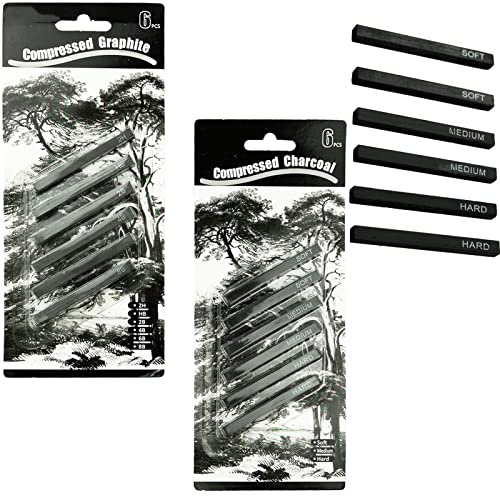 REBECASKYENS Lot de 12 fusains à dessin pressés - Crayons à charbon - Noir - Convient pour le dessin, l'esquisse, l'écriture, le design artistique