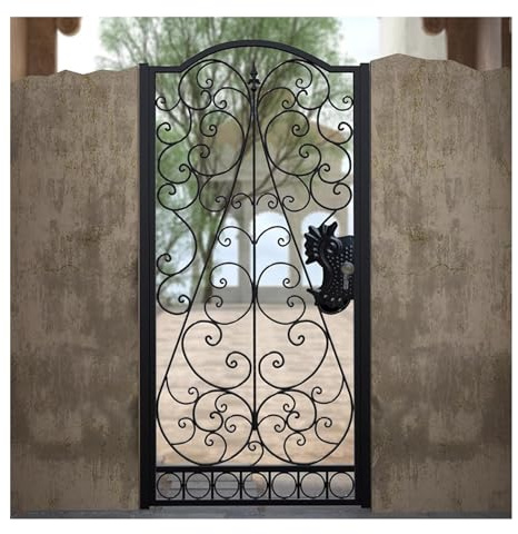 XILYZMO Materiale Metallico Ornamentale Cancello Giardino, Parte Superiore Ad Arco Cortile Nero Recinzione, Esterno Personalizzato Ingresso Kit Installazione Fai Te Divisorie(120x110cm/48.4x44.4in)